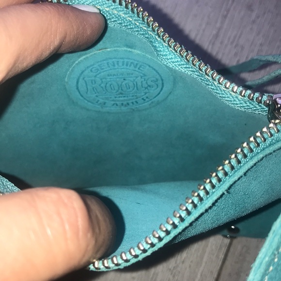 Roots torqouise suede mini purse studded 6” - Picture 3 of 5